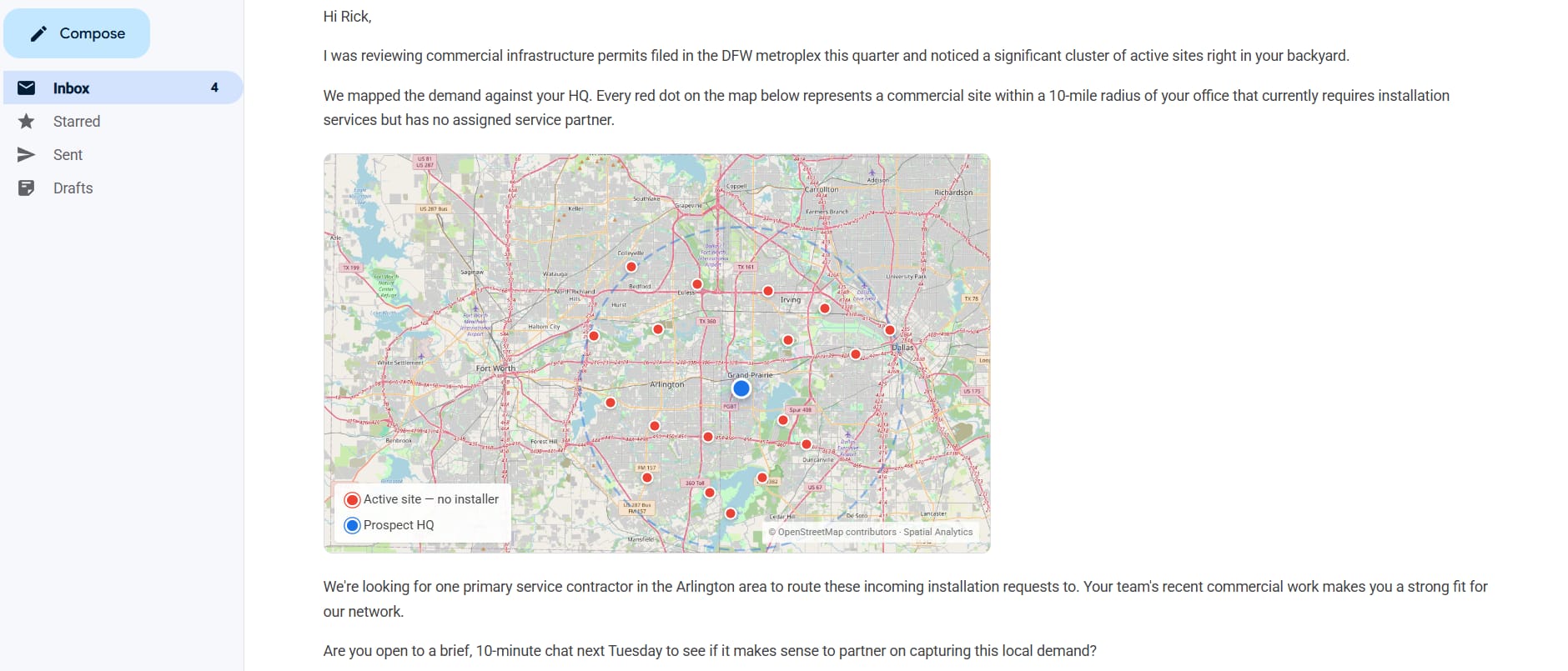 Spatial Outbound email with embedded demand map